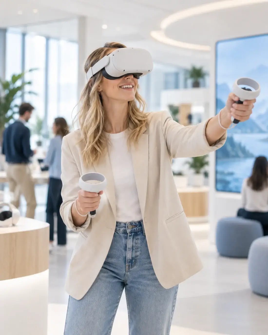 Jonge professional ervaart immersive technologie en VR in een moderne leeromgeving
